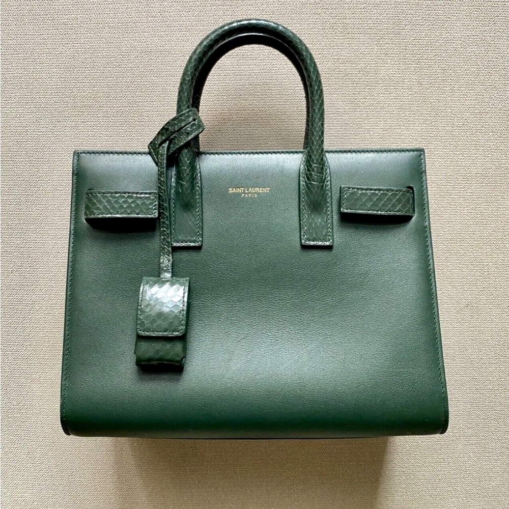 RARE !! Saint Laurent Sac de Jour 🤎 Smooth Leather * Water Snake Detail Tote